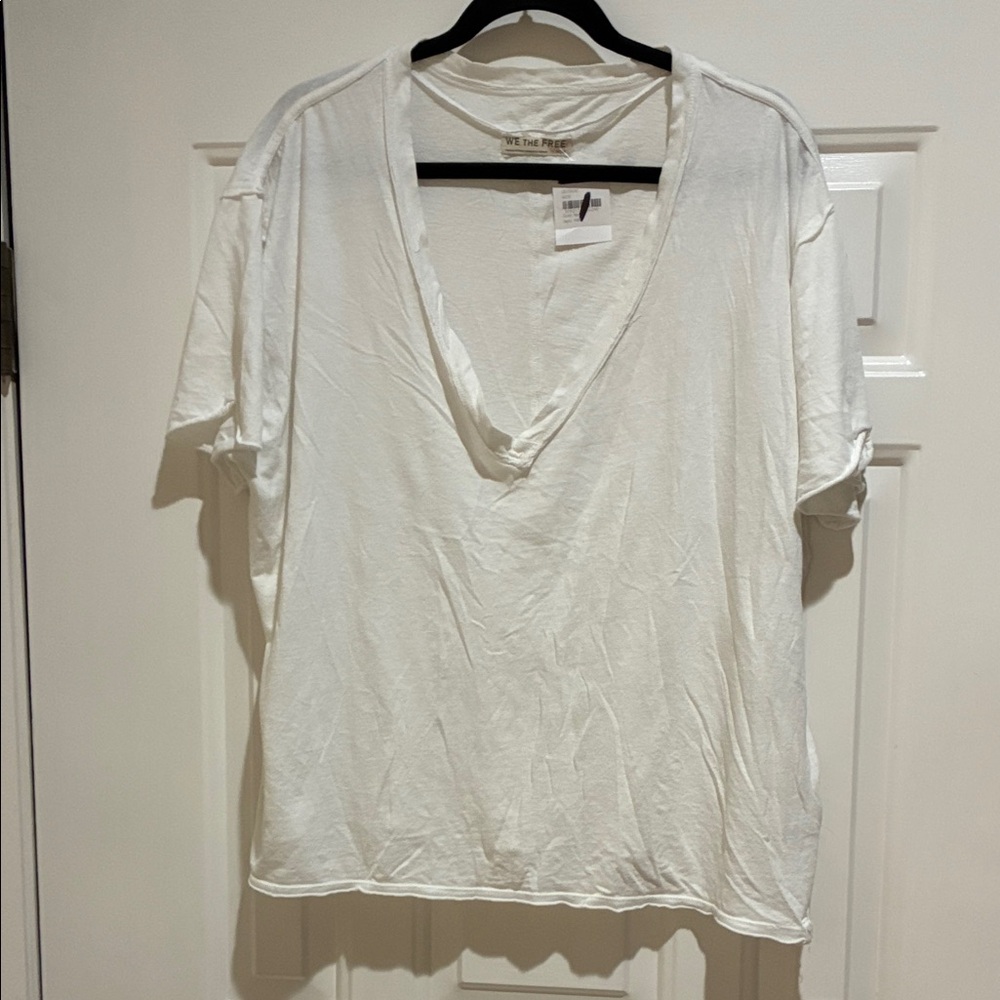 We the Free oversized White cotton V-Neck Tshirt